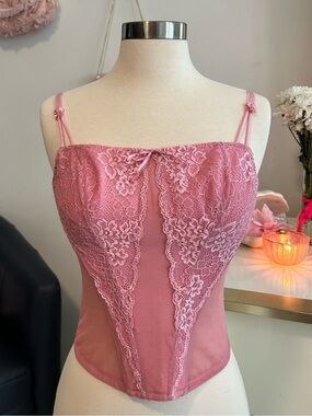 Vintage Y2K Pink Rose Lace Bustier Corset Top